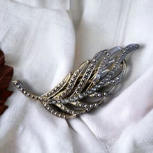 Vintage Rhinstone Crystal Feather Hair Clip Barrette